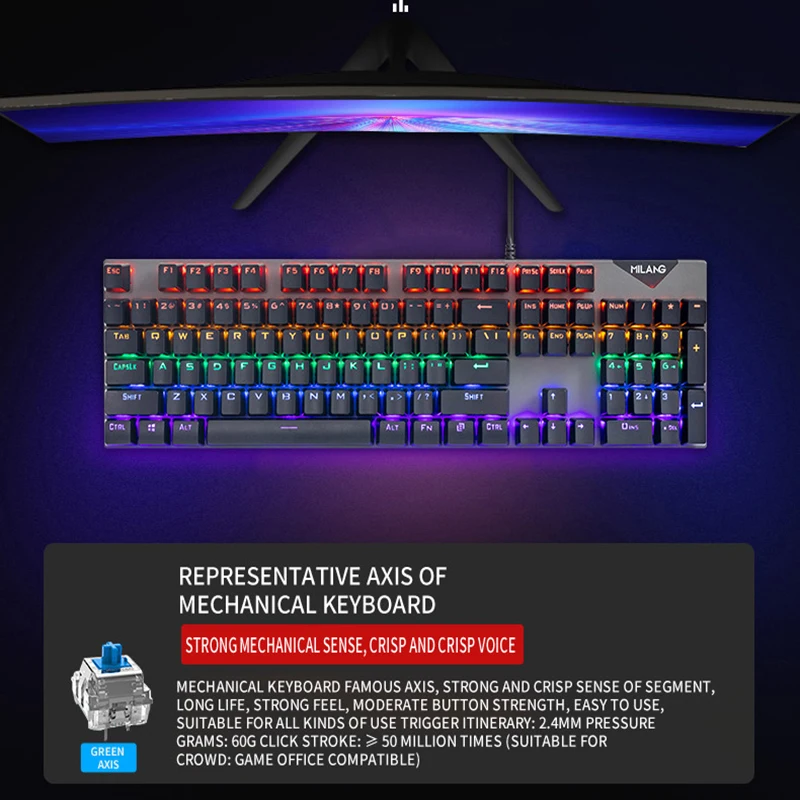 

104 Key Mechanical Keyboard Green Axis Light Game Eat Chicken Hot Swappable Keyboard Switch Gamers Keyboards Accessories Mice