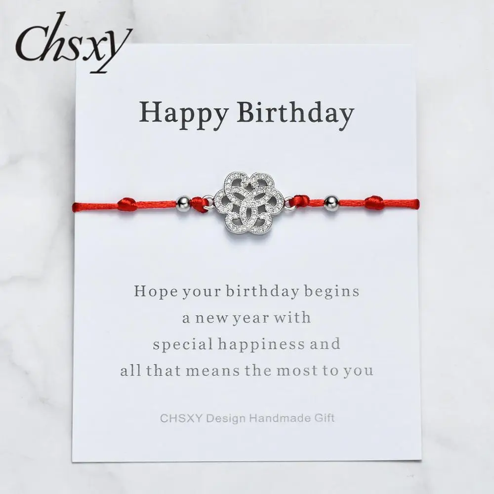 

CHSXY Sparkling Cubic Zirconia Flower Knot Rope Bracelet Lucky Red String Friendship Wish Bracelet Happy Birthday Gift Trinkets