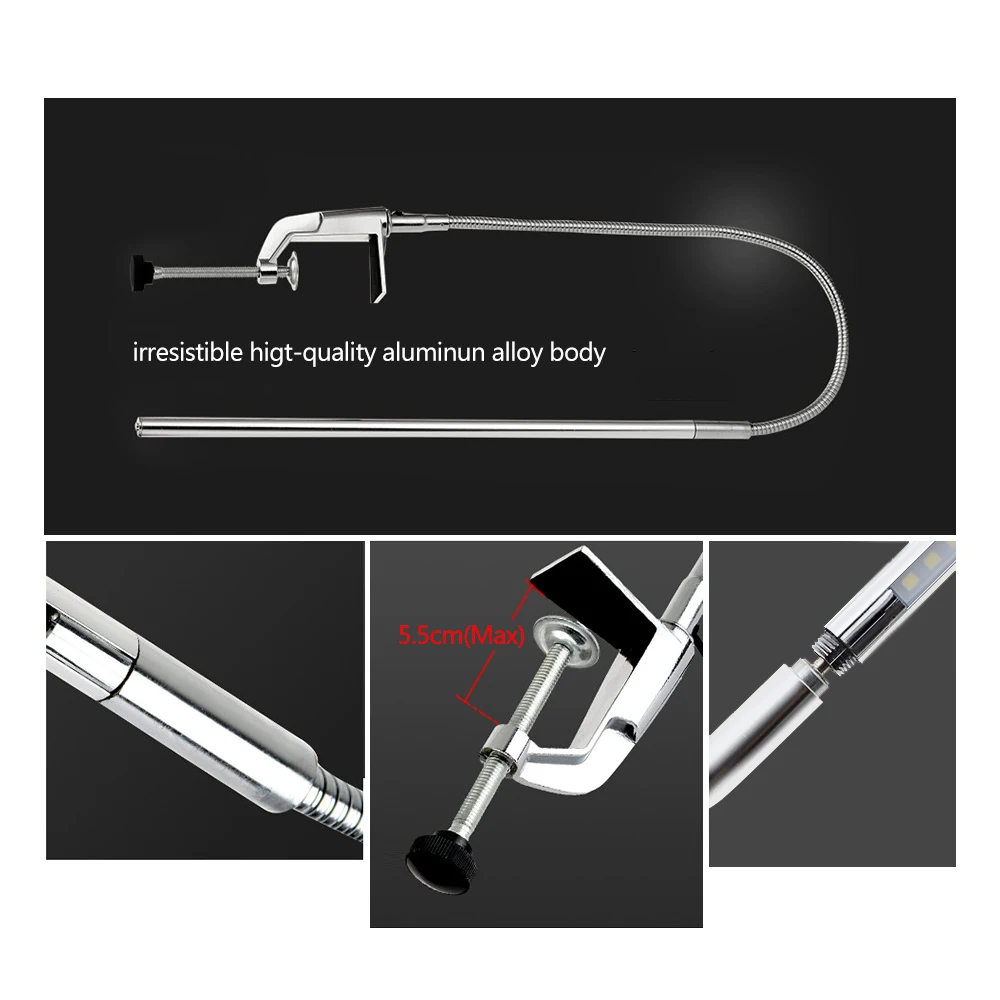 

LORDWEY Long Arm LED Work Study Lamp 48 LEDs Clamp Mount Office Desk Lamps USB Flexible Eye-protection Reading Light