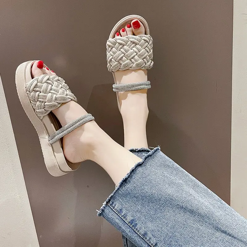 

Shoes House Slippers Platform Slipers Women Luxury Slides On A Wedge Med Lady Shale Female Beach Beige Heeled Sandals Summer 202