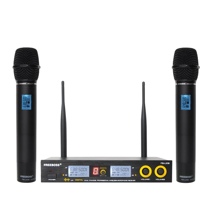 black 2 FB-U09 двухсторонний цифровой UHF беспроводной микрофон с 2 металлическими ручками, динамическая капсула, беспроводной микрофон для караоке - Цвет: black 2