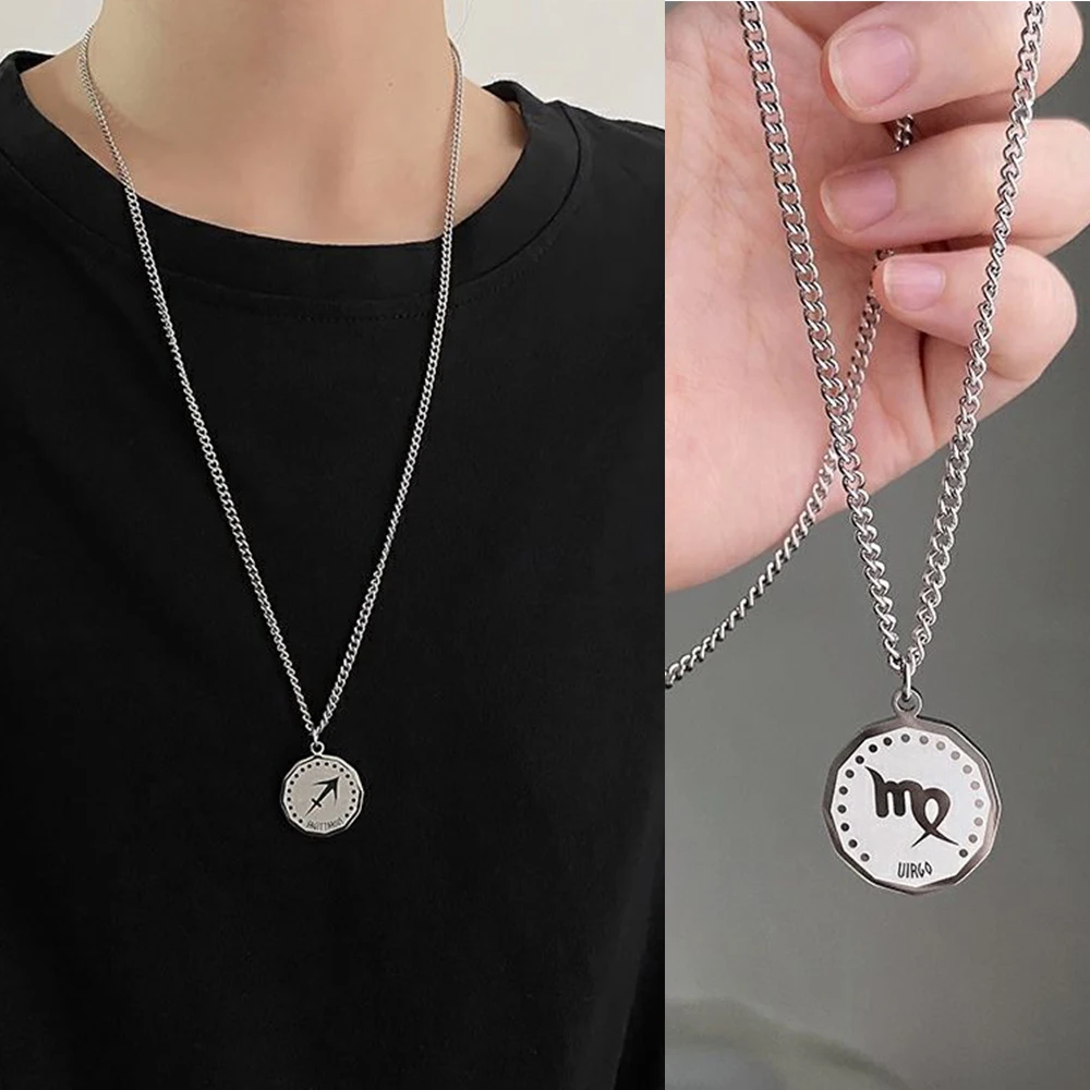 

Retro Zodiac Coin Necklace Amulet Men's Neck Chain Couple Accessories Girls Trinkets Gift For Girl Friend Jewelry Pendant
