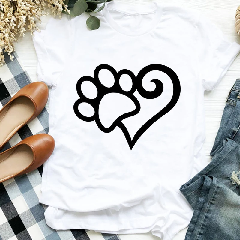 

Женская футболка с принтом Love Paw Heart Dog Animal 90-х летняя Осенняя Футболка с принтом женская футболка рубашка одежда Топ Футболка с графическим п...