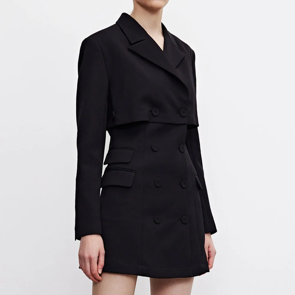 

DiYiG WOMAN 2021 spring and summer new women's fashion suit sleeve lapel black dress