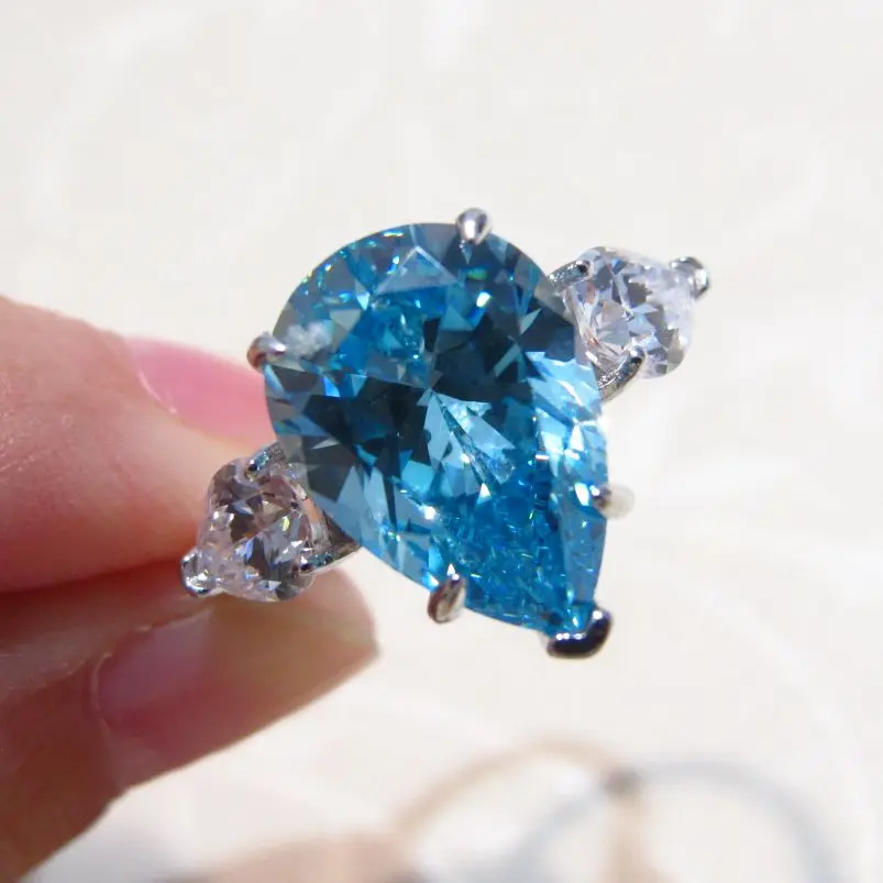 

100% стерлингового серебра 925 Аквамарин кольцо создан капли воды озерно-голубой Параиба Турмалин gemstone кольца для женщин, хорошее ювелирное из...