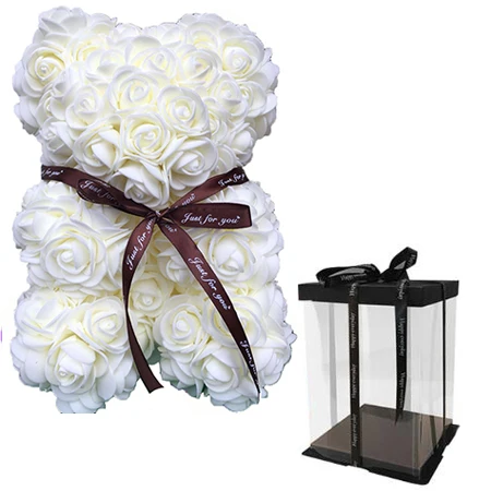 25cm with box 25 см День Святого Валентина Искусственный Красный мишка Роза цветок подарочная коробка для женщин плюшевый медведь кролик подарок - Цвет: 25cm with box
