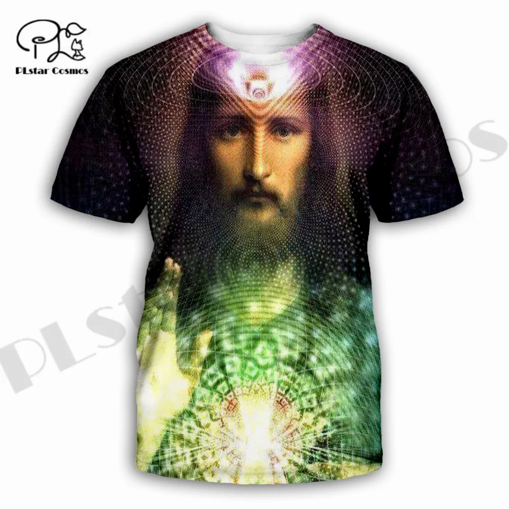 

PLstar Cosmos 3DPrint Hippie Funny Jesus Psychedelic Colorful Vibe Unique Man/Woman Harajuku Streetwear T-Shirt Short Sleeve-1