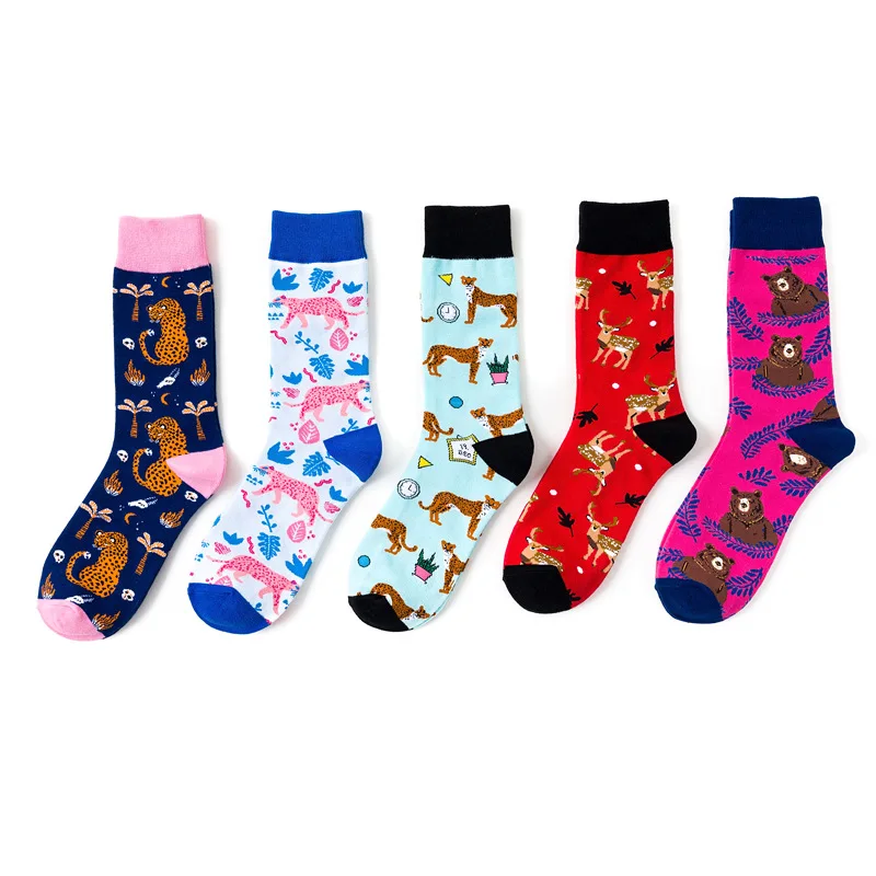 

2021 Sika Deer Animal Series Long Socks Trendy Personality Mid-length Colorful Cotton Socks Funny Socks Novel Gifts for Men