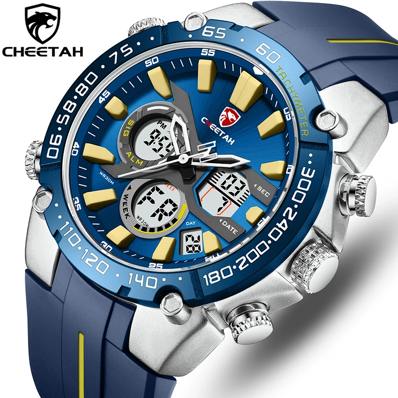 Masculino de Marca Relógio de Pulso de Quartzo com Cronógrafo à Prova D’água de Silicone para Homens Cheetah Relógio Esportivo Luxuosa Novo