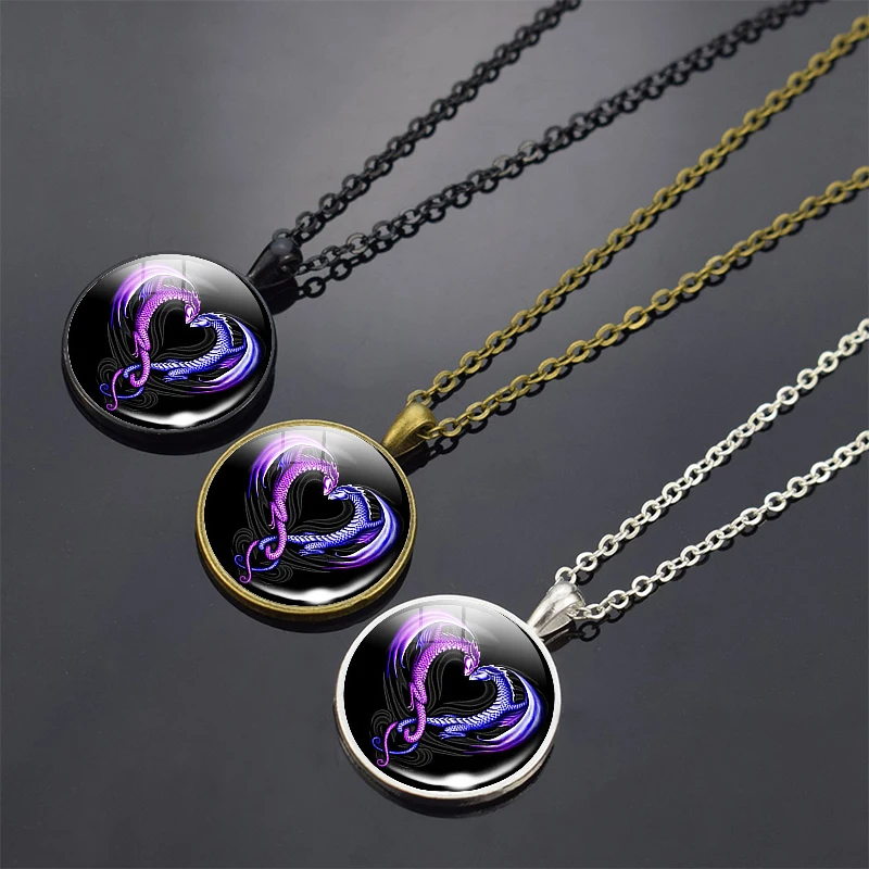 Круглый стеклянный кабошон подвеска в виде сердца дракона художественное