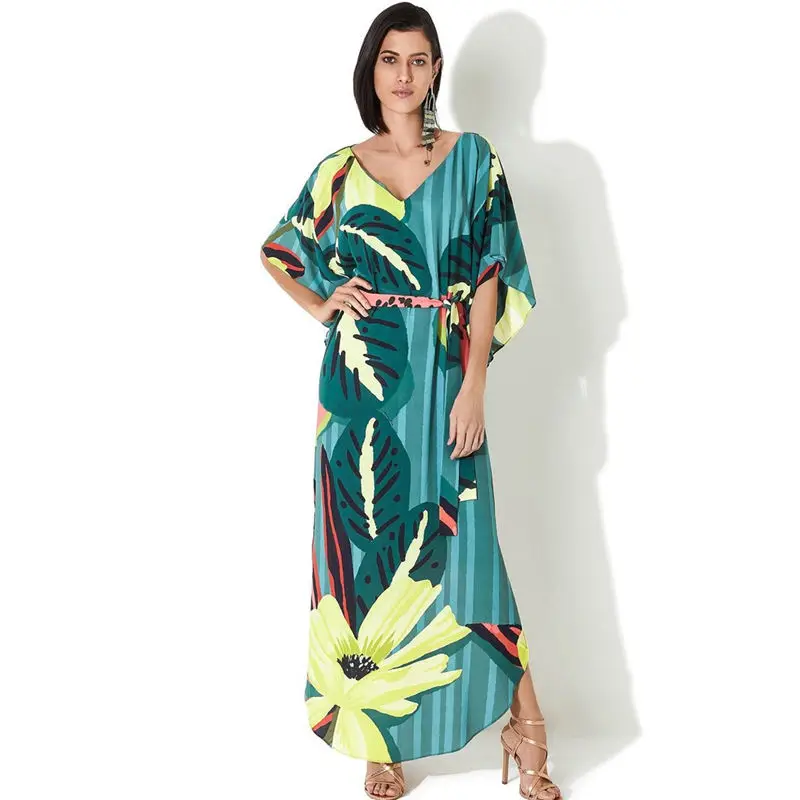 2020 богемное Тропическое летнее пляжное платье с принтом Шифоновая туника