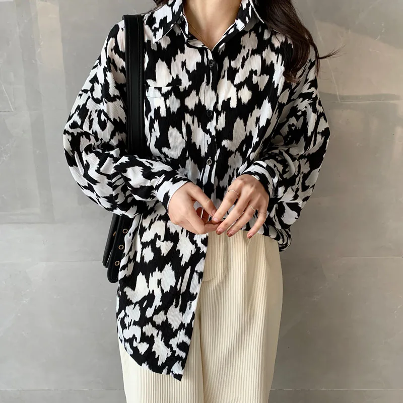 

Модная женская блузка с длинным рукавом и принтом на весну и осень, Женская Повседневная Уличная рубашка