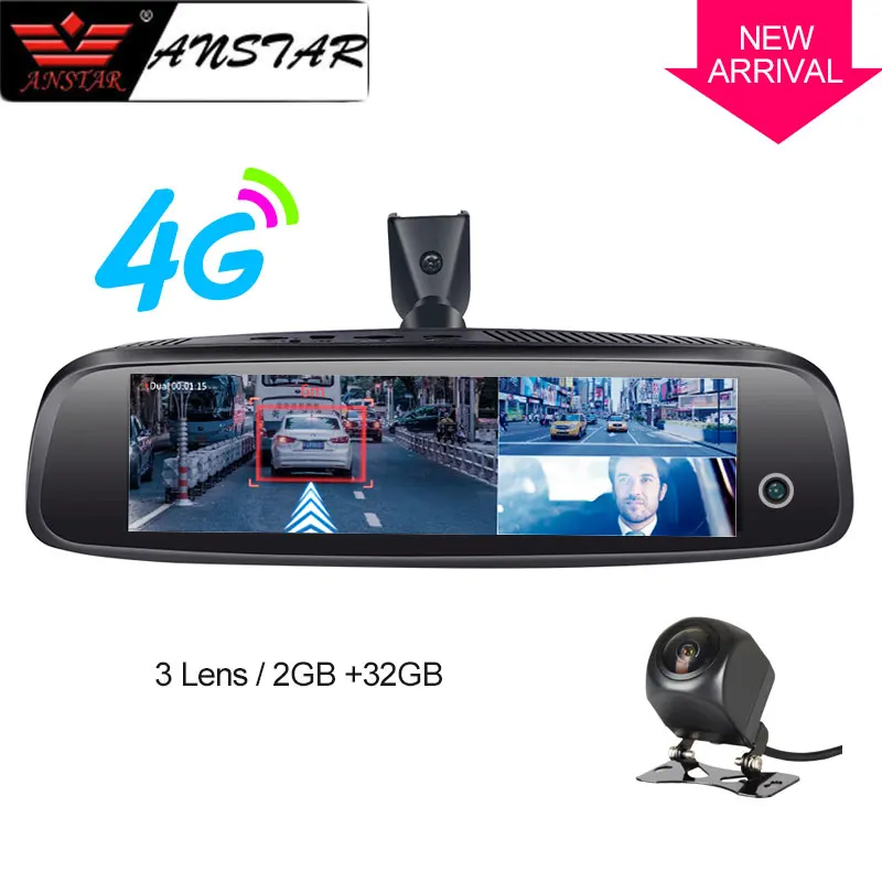 ANSTAR 3CH видеорегистратор 2 ГБ+ 32 ГБ камера заднего вида регистратор 4 г Android авто камера HD 1080 P gps Wi Fi ADAS зеркало видеорегистраторы автомобильные autoregistrars