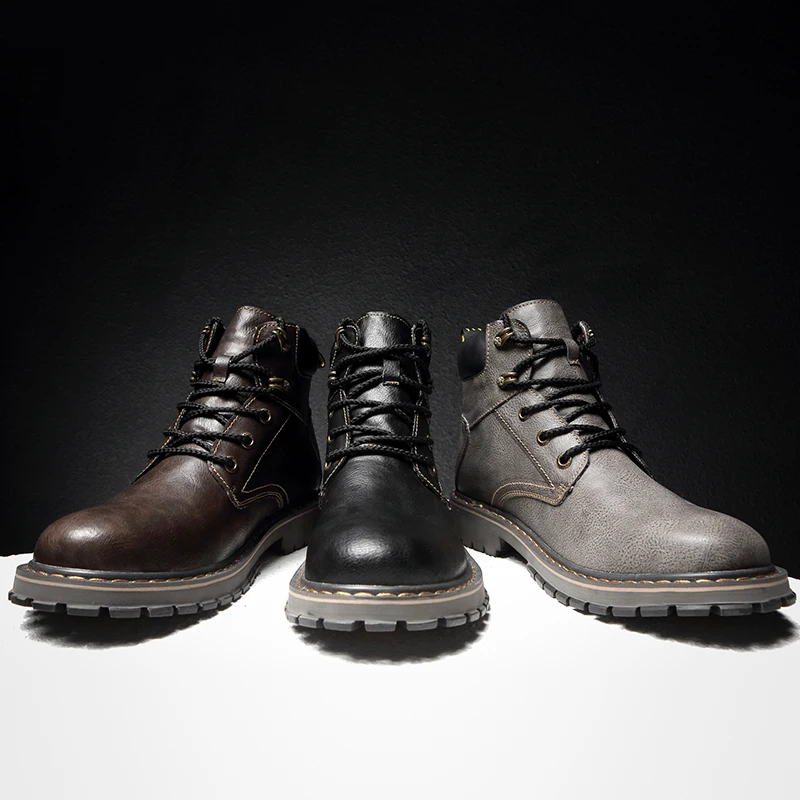 

2019 autumn winter fashion men's boots casual leather work shoes male snow army boot man combat military boots for men hot sale