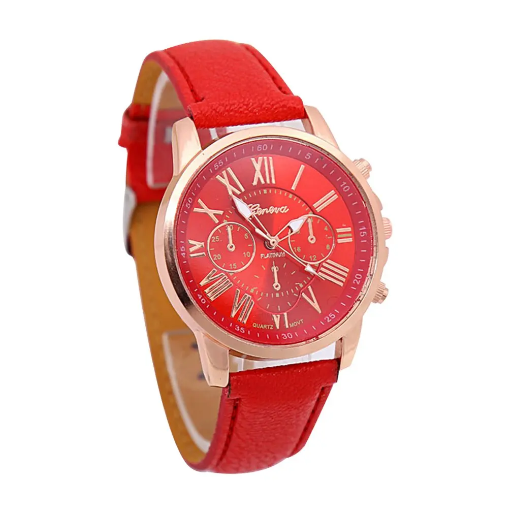 04 Fashion Brand Multi-function Analogue Round Big Dial Quartz Leather Strap Watch Wristwatch Coloful Strap - Цвет: 04