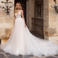 magic awn princess boho wedding dresses 2021 light champagne soft tulle lace appliques bridal gowns open back robe de mari%c3%a9e