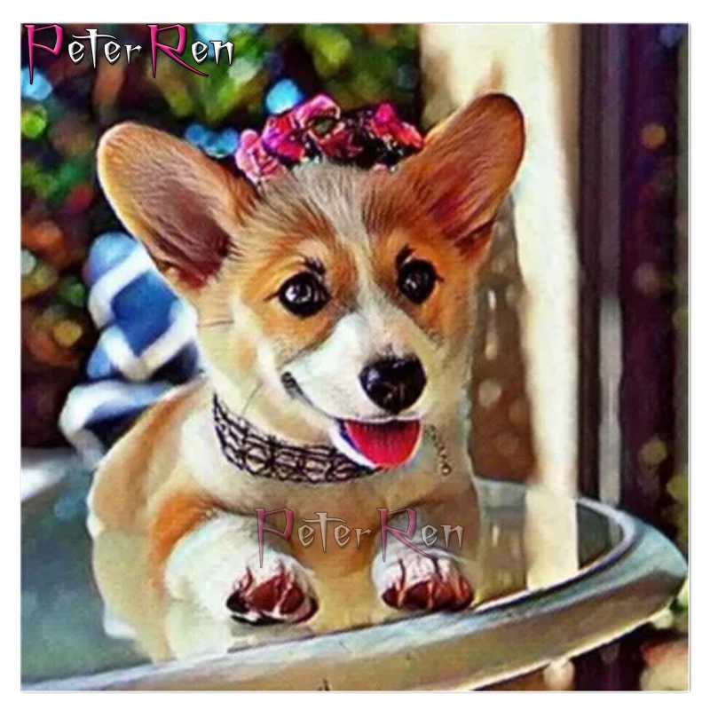 

Puppy on the table Diamonds Embroidery 5D rhinestone mosaic Resin Cross Stitch Full diamond Painting Animal dog Home Decorations