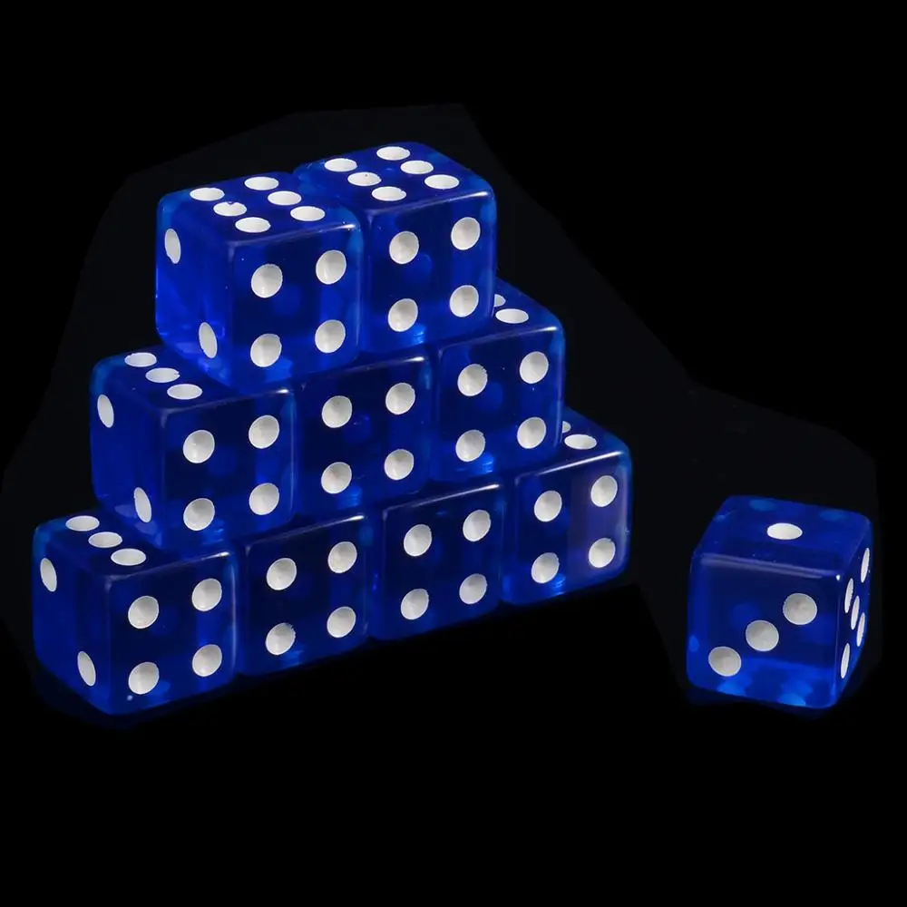 Blue 10 шт. красочные прозрачные прямые Угловые кости 16 мм акриловые прозрачные питьевые кубики игральные настольные игры развлечения - Цвет: Blue