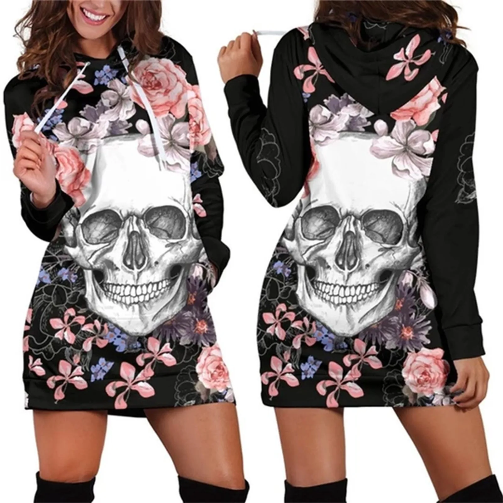 

Женское платье-свитшот с длинным рукавом и карманами