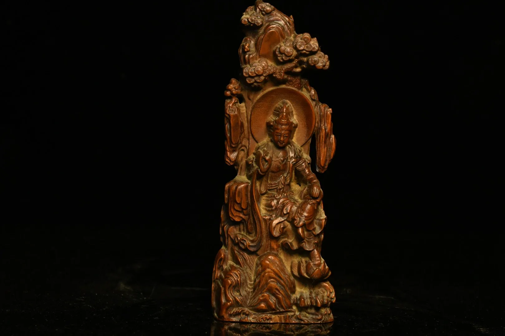 

5 дюймов Китайская народная коллекция Seikos Boxwood Guanyin Mountain Guanyin Bodhisattva подсветильник ка стоячие офисные украшения Будды