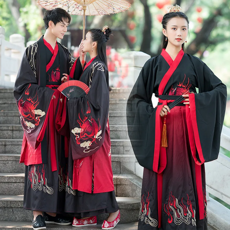 

fire phoenix heavy industry embroidery gradual change ancient men's Hanfu women's wide sleeve waist length skirt winter