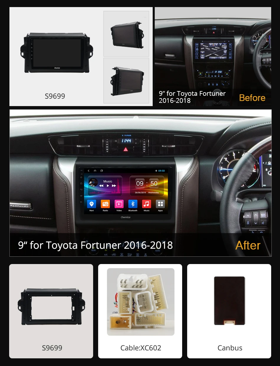 Ownice carplay 4G+64G Android 9.0 Car DVD Radio GPS Navi map 360 Panorama DSP SPDIF for TOYOTA Fortuner / SW4 2015 2016 2017 | Автомобили