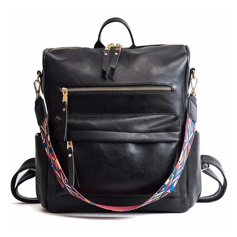 

2021 New Women Retro Large capacity Backpack PU Leather Rucksack Knapsack Travel Shoulder College Schoolbag For Female Girls Bag