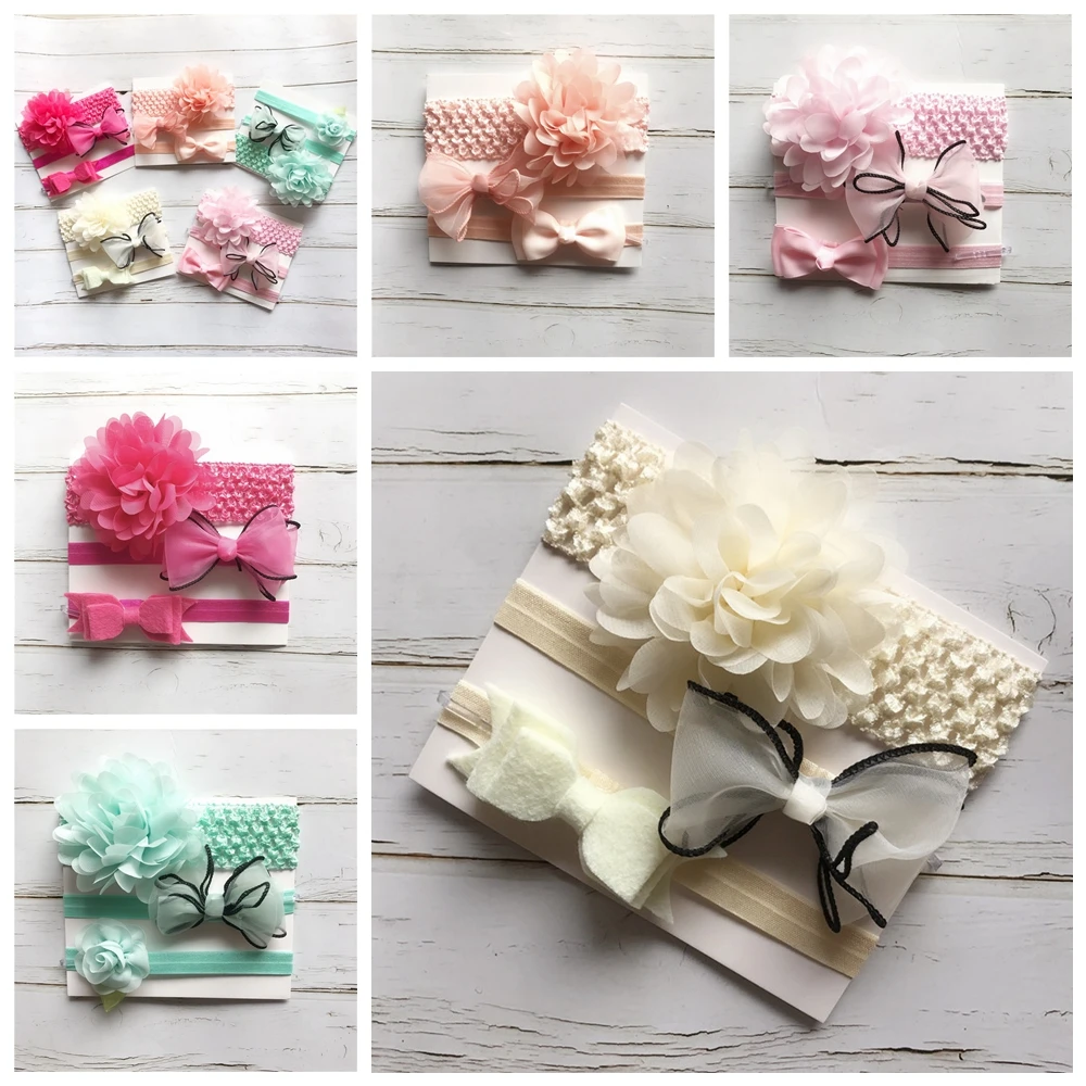 Новые 3 пакет для новорожденных вязанные головные повязки с бантиком комплект