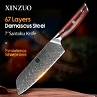 XINZUO 7-дюймовый нож Santoku японский дамасский узор из нержавеющей стали нож для нарезки мяса овощи с ручкой из палисандра