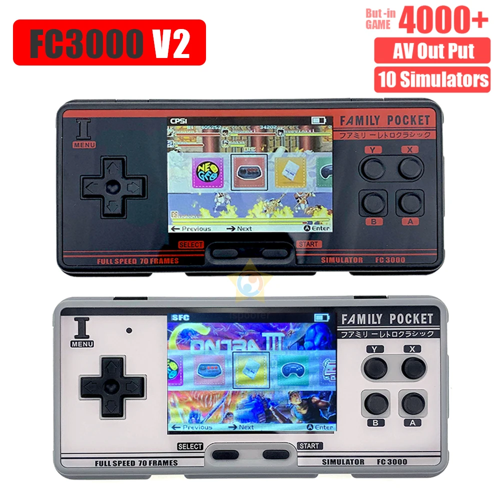 

New FC3000 V2 Handheld Game Console 10 Simulator Children's Color Screen Game Console AV Out Put Black Grey Dropshipping