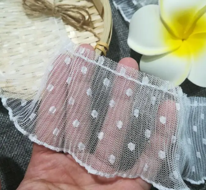 1 м плиссированная белая черная кружевная ткань 7 см гипюр в горошек сетчатая