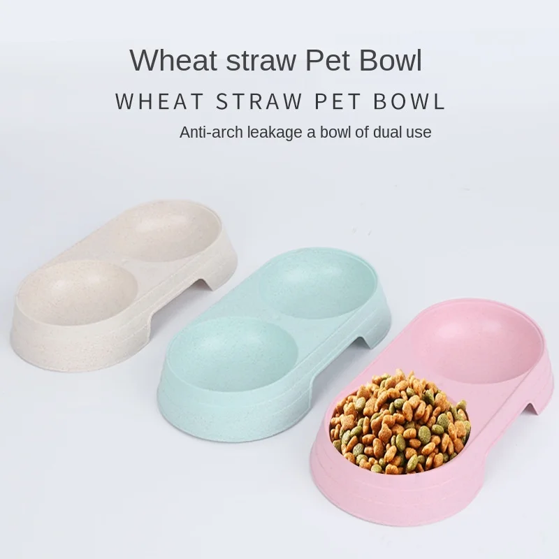 

Pet Supplies Double Bowl Plastic Puppy Feeder Wheat Straw Cat Food Holder Cat Food Basin Dog Bowl Water Bowl Dog Bowls