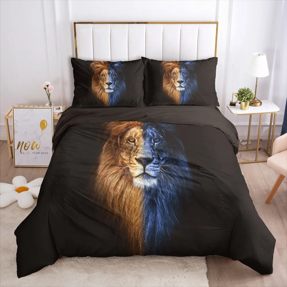 

Комплект постельного белья с рисунком льва, пододеяльником и наволочкой, роскошный 3D комплект из 4 предметов, Европейский 2,0 1,5