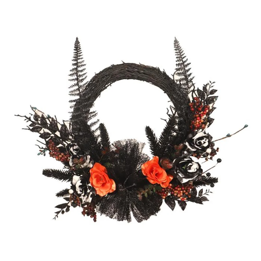 

1pc Halloween Wreath Black Rose Bird Garland Artificial Wreath Wall Hanging Front Door Outdoor Indoor Home Decoration