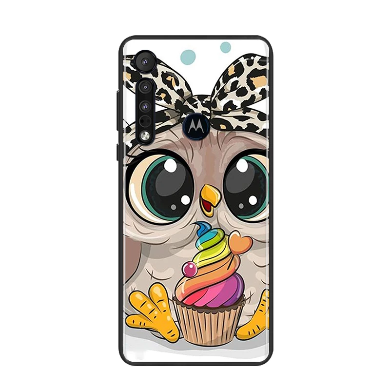 

Lovely Animal Owl for Motorola G9 G8 G Edge One E7 E6 Power Lite Marco Hyper Fusion Plus Play Black Phone Case