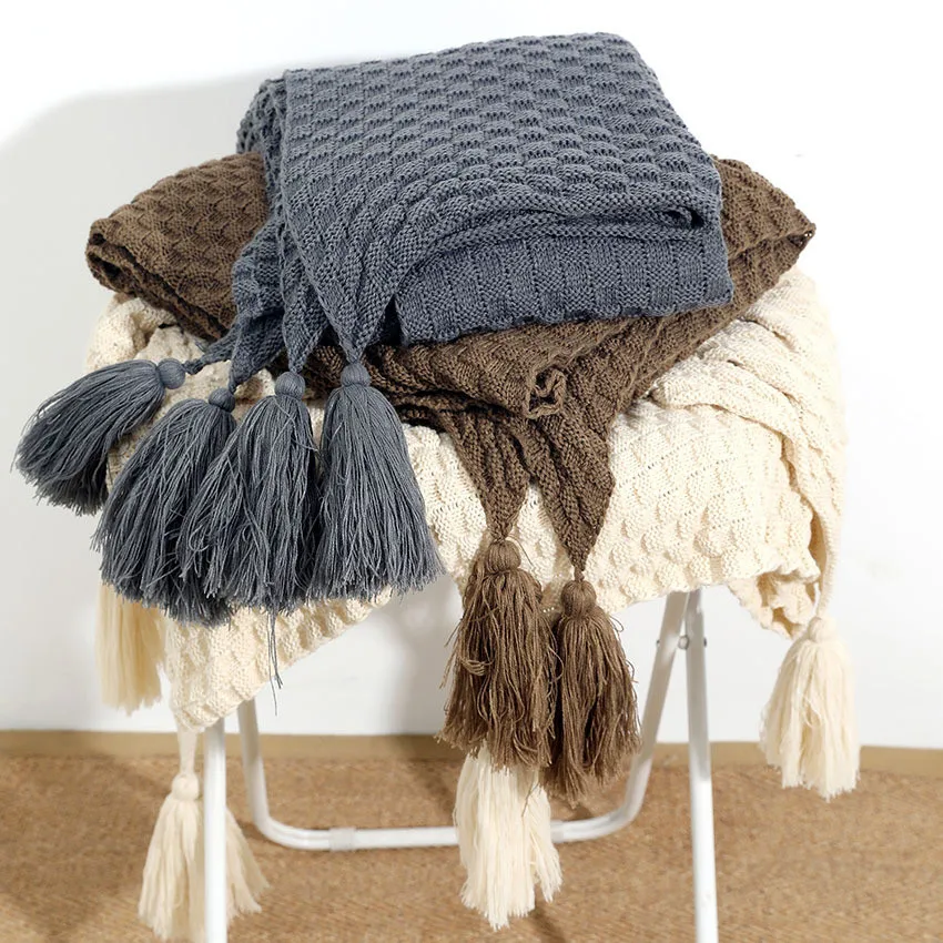 

Knitted Blanket Solid Color Embossed Blanket Nordic Decorative Blanket for Sofa Bed Throw Chunky Knit Throw Blanket