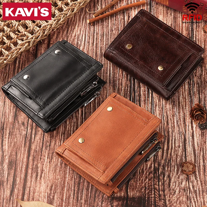 KAVIS RFID кошельки для мужчин бренд натуральная кожа маленький короткий кошелек