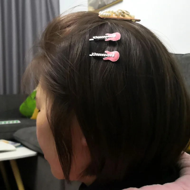 Гитара с отделкой кристаллами заколки для волос модным металлическим Розовая