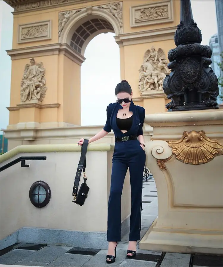 Новый весенне-осенний модный сексуальный брендовый женский комбинезон с