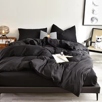 black color bed sheet set queen size duvet cover sets plain dyed soft bed cover dekbedovertrek 240x220 king size bedding set