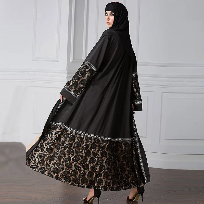 Abaya Islam Gaun Indonesia Renda Wanita Cardigan Jubah Muslim Hitam Renda Jubah Arab Nasional Turki Dubai Hijab Gaun Panjang