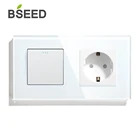 Кнопочный переключатель BSEED, 1 комплект, 1 канал, 2 канала, стандарт ЕС, розетки и переключатели с 3 цветами, стеклянная панель для домашнего ремонта