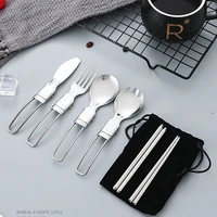 5pcs set folding detachable portable stainless steel knife fork spoon outdoor sports camping picnic traveling tableware