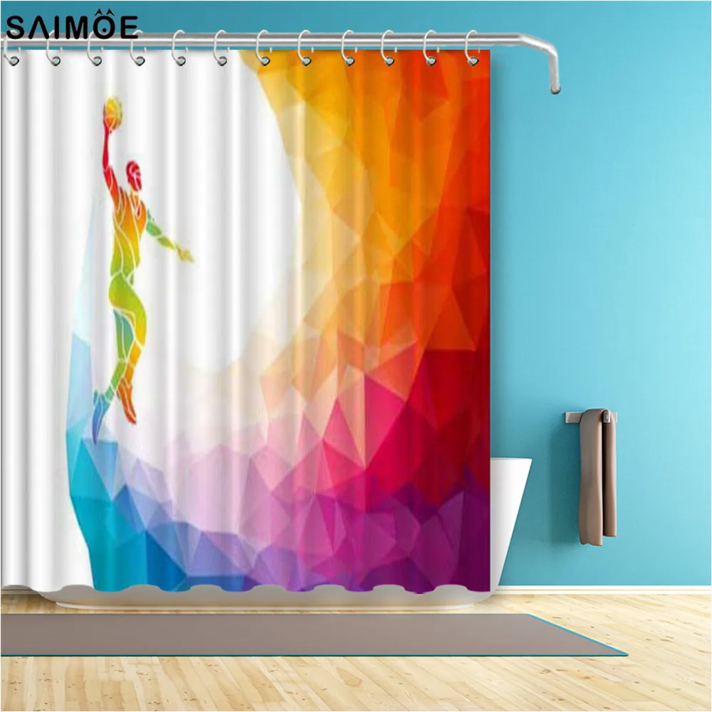 

Colorful Polygonal Geometric Bathroom Curtain 3D Basketball Player Waterproof Shower Curtain Polyester Fabric Bath Decor Shower