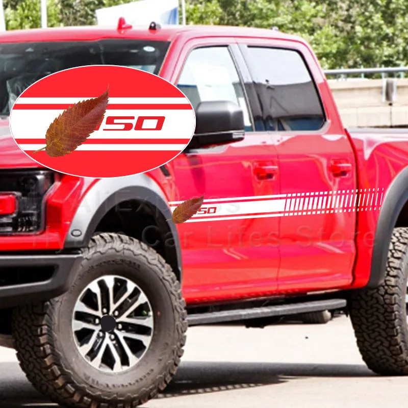 

2 шт., Автомобильные Боковые Стикеры для Ford F-150 F150, спортивные длинные полосатые Стикеры для гоночных автомобилей, автомобильные аксессуары