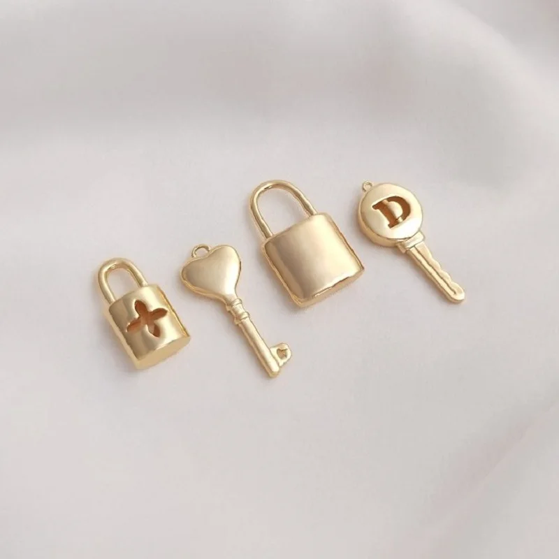 

2PCS Locks and Keys Pendants Jewelry Making Supplies 14k Gold Plated Charms for Jewelry Making DIY Brass Accessories