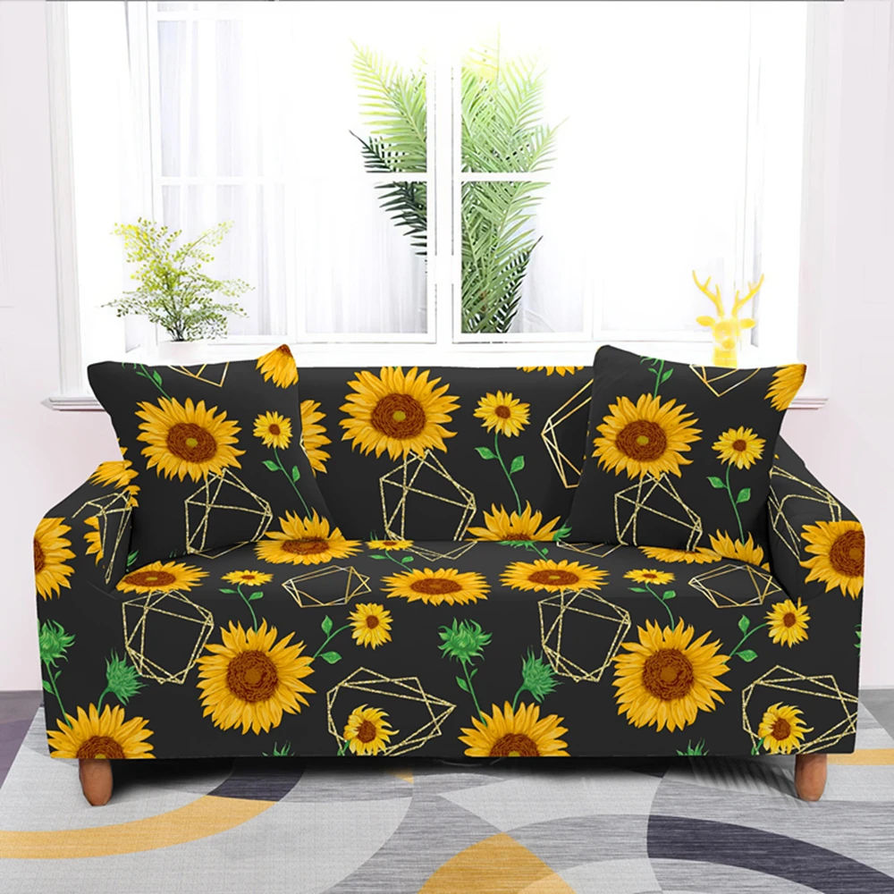 

Stretch Elastic Floral Daisy Sofa Cover 1/2/3/4 Seaters Slipcovers For Living Room Fully-wrapped Dust-proof Couch Covers