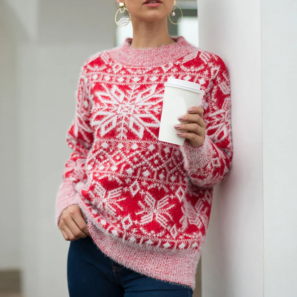 Женский джемпер свитер со снежинками пуловер топы пальто на Рождество и зиму