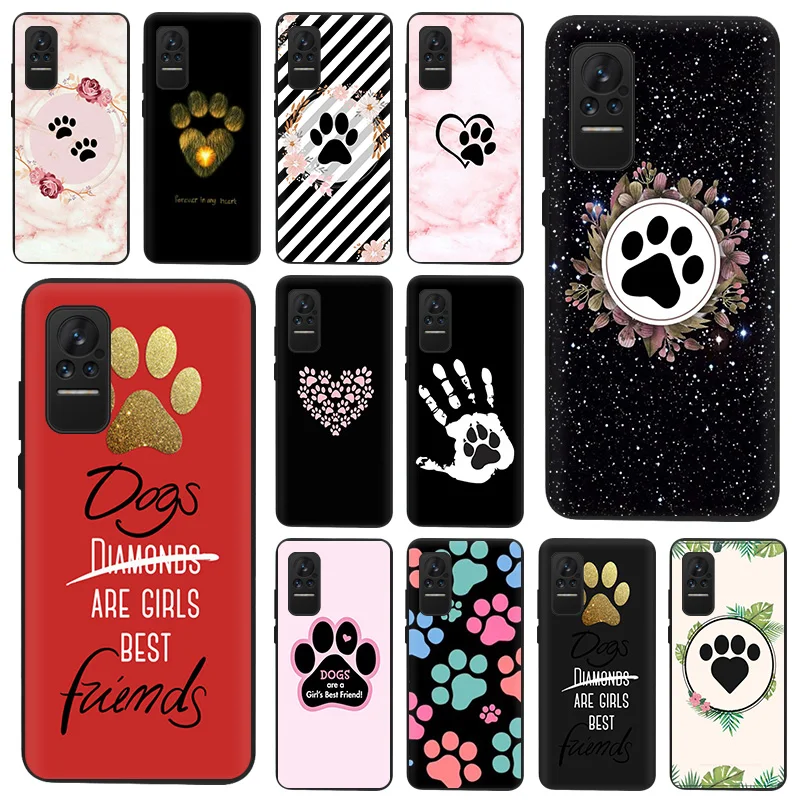 

Phone Case For Xiaomi Mi Poco X3 Pro NFC M3 F3 GT F1 Civi CC9E 8 9 A2 Lite 9T CC9 Redmi 10 Black Shell Cover Cute Dog Paw Funda