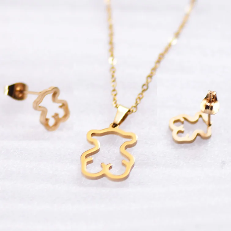 

Hot Style Stainless Steel Memorial Mama Love Earring Pendant Set Memorial Bear Animal 10*12mm